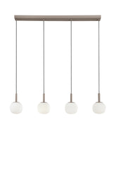SOSPENSIONE ERIS BIANCO E MARRONE QUATTRO PENDENTI IN ALLUMINIO+VETRO 4XE14 114X16X150CM