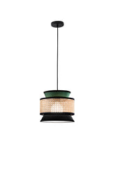 SOSPENSIONE GAZEBO VERDE+NERO+RATTAN NATURALE 1XE27 D26X200CM