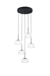 SOSPENSIONE LED EMILY BIANCA CINQUE PENDENTI IN VETRO+METALLO 40W CCT 2700/3200/4000K D44X150CM