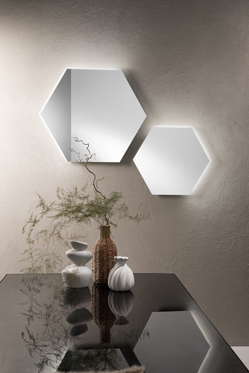 SPECCHIO TONDO DIAM.60CM BORDO SABBIATO ILLUMINATO LED CCT ARGENTO SENZA RAME 4MM STRUTTURA PVC PELLICOLA ANTIDEFLAGRANTE
