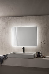 SPECCHIO OVALE 50X100CM BORDO SABBIATO ILLUMINATO FRONTALE LED CCT ARGENTO SENZA RAME 4MM STRUTTURA PVC PELLICOLA ANTIDEFLAGRANTE