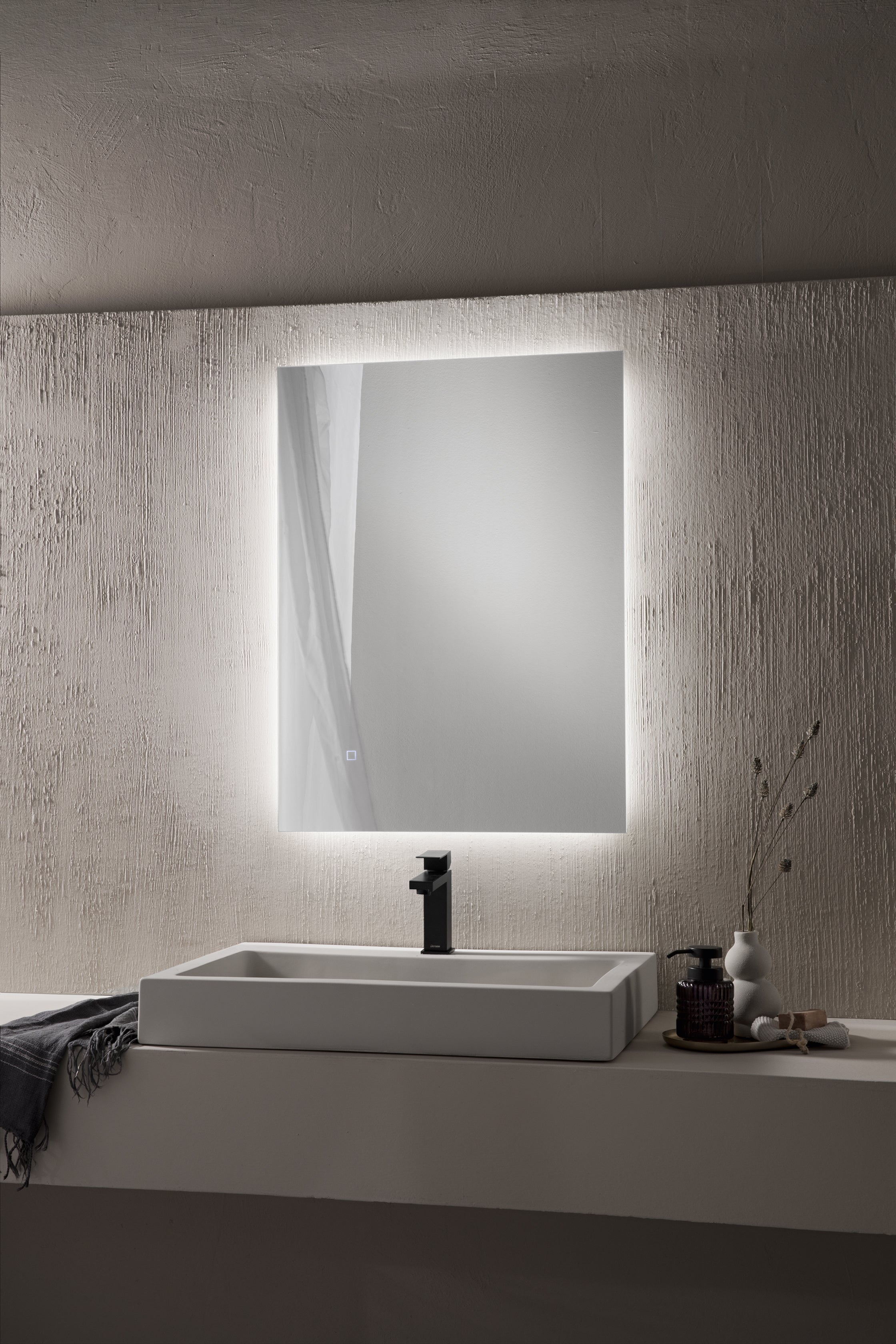 SPECCHIO OVALE 50X100CM BORDO SABBIATO ILLUMINATO FRONTALE LED CCT ARGENTO SENZA RAME 4MM STRUTTURA PVC PELLICOLA ANTIDEFLAGRANTE