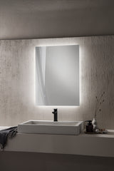 SPECCHIO OVALE 50X100CM BORDO SABBIATO ILLUMINATO FRONTALE LED CCT ARGENTO SENZA RAME 4MM STRUTTURA PVC PELLICOLA ANTIDEFLAGRANTE