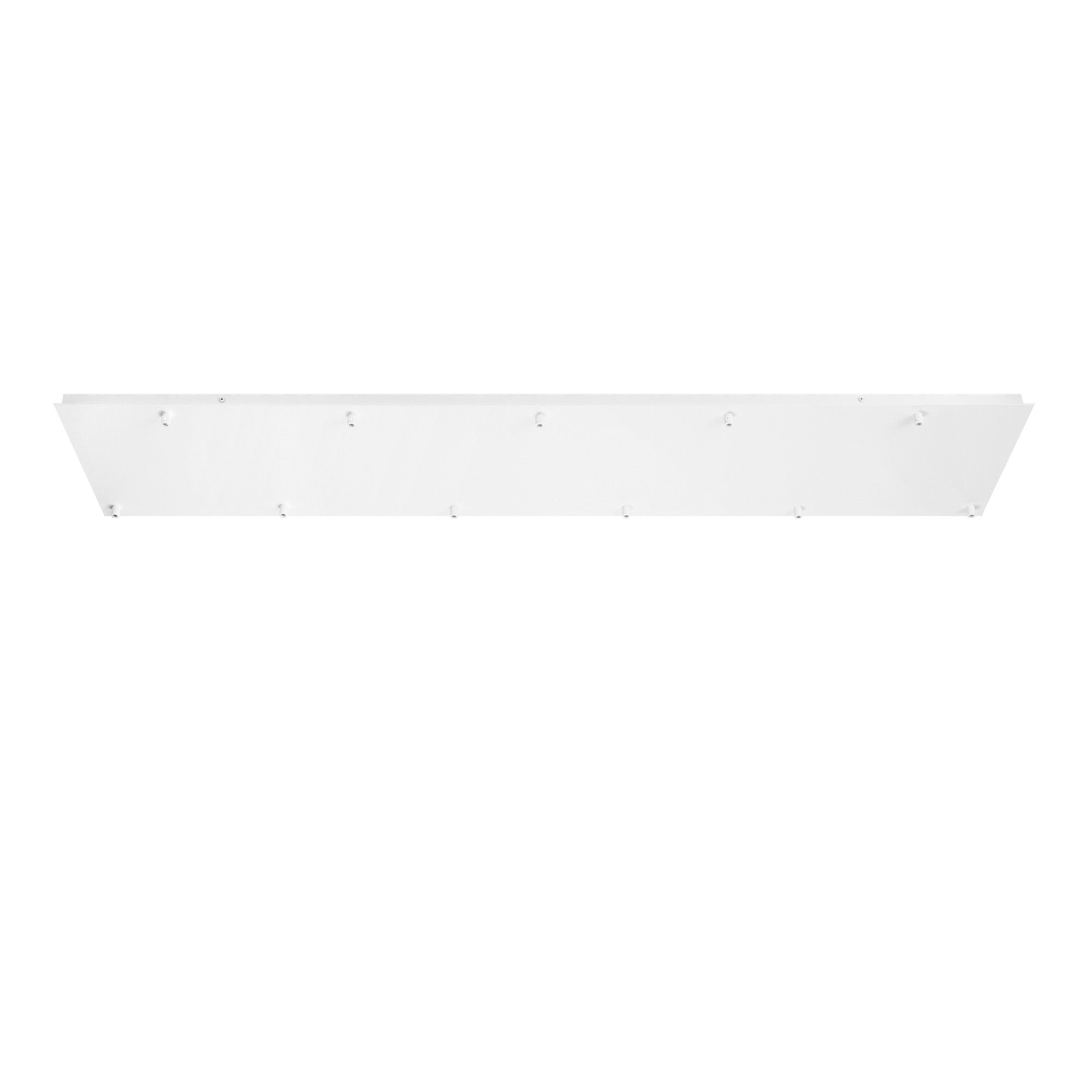 "Rosone rettangolare per sospensione PIREX a undici luci in metallo bianco 140x28 cm."