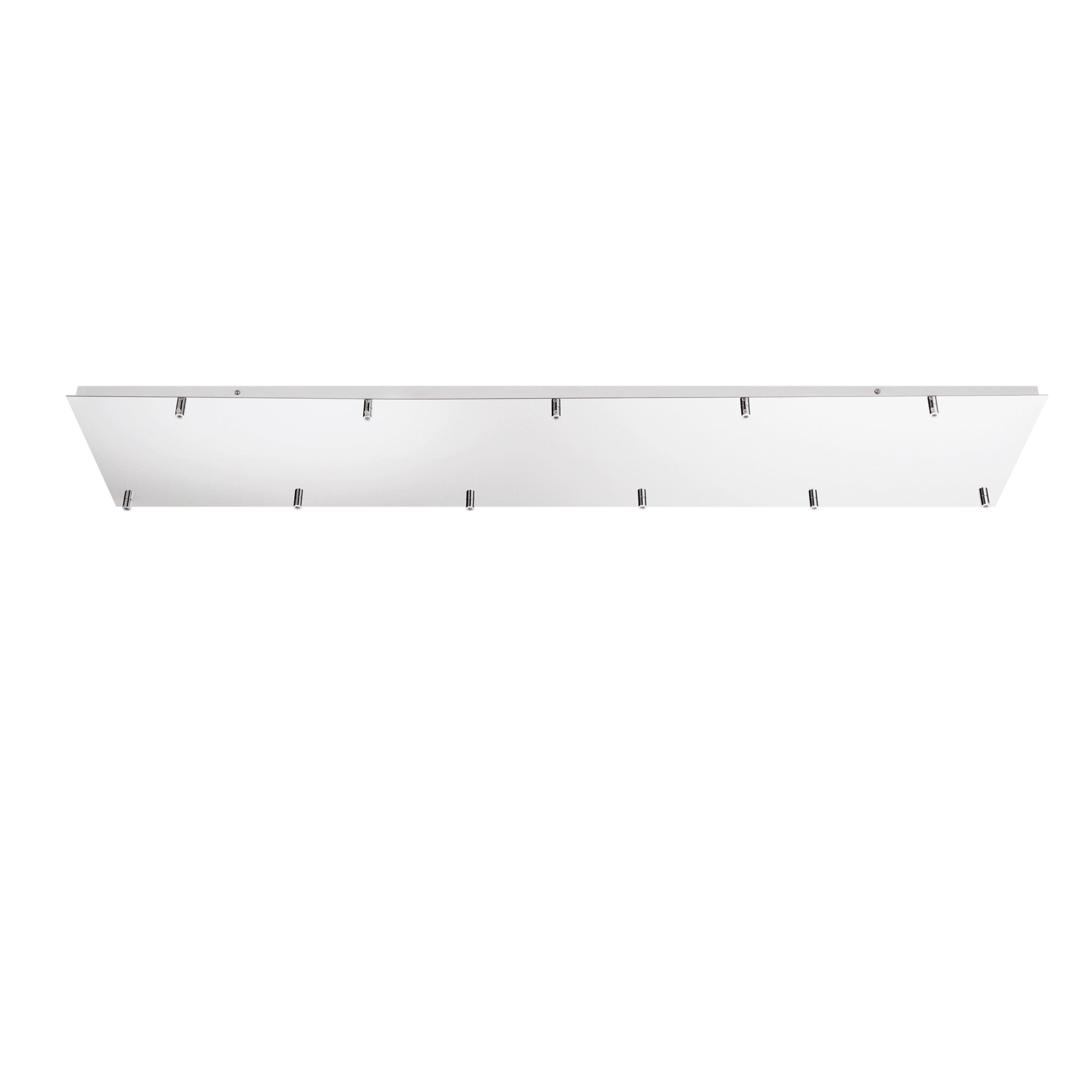 "Rosone rettangolare per sospensione PIREX a undici luci in metallo cromato 140x28 cm."