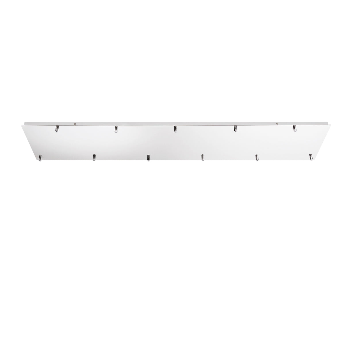"Rosone rettangolare per sospensione PIREX a undici luci in metallo cromato 140x28 cm."