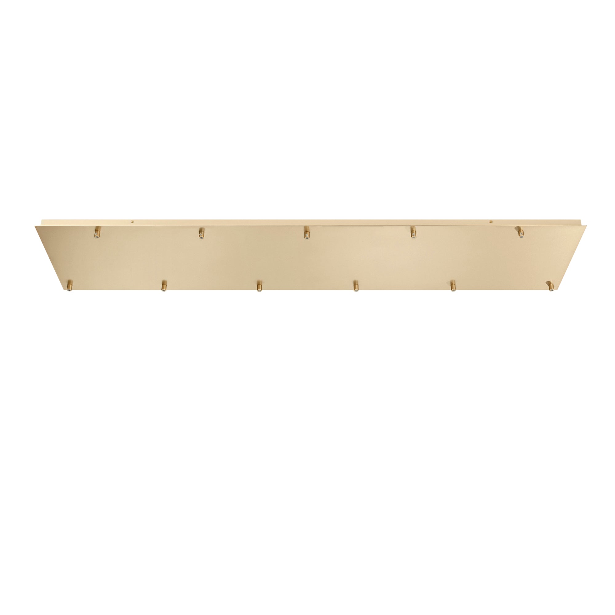 "Rosone rettangolare per sospensione PIREX a undici luci in metallo oro 140x28 cm."