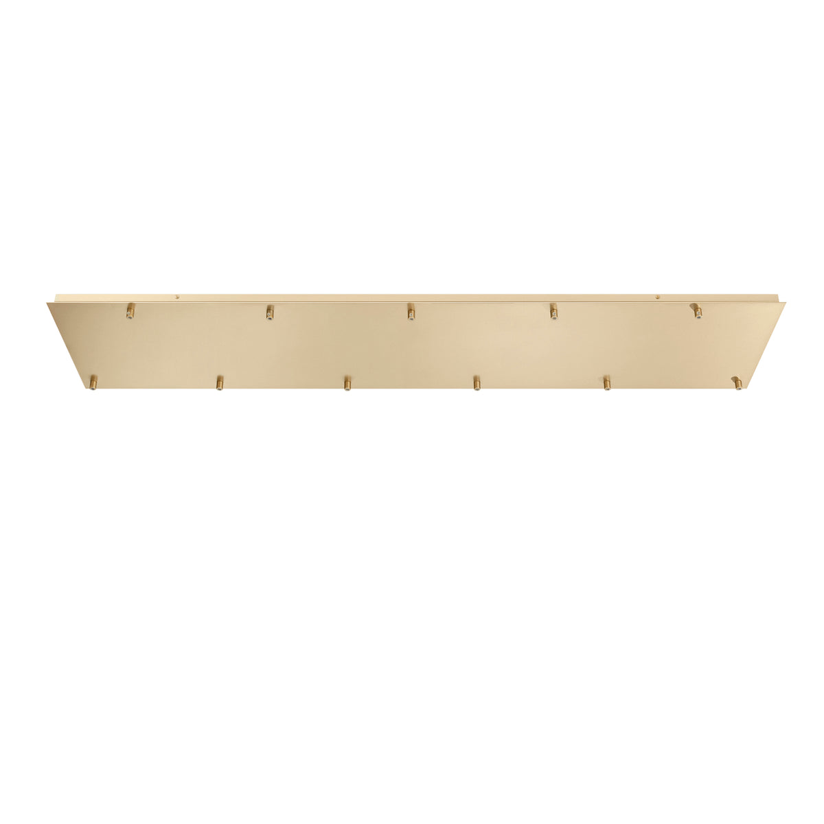 "Rosone rettangolare per sospensione PIREX a undici luci in metallo oro 140x28 cm."
