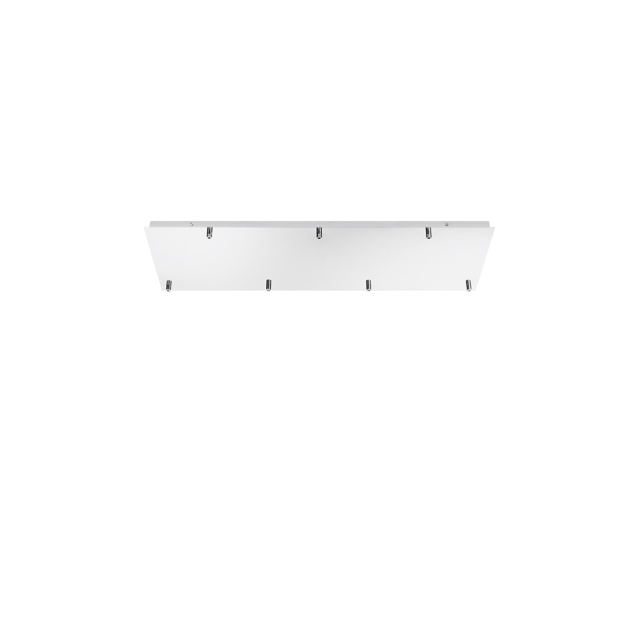 "Rosone rettangolare per sospensione PIREX a sette luci in metallo cromato 87x28 cm."