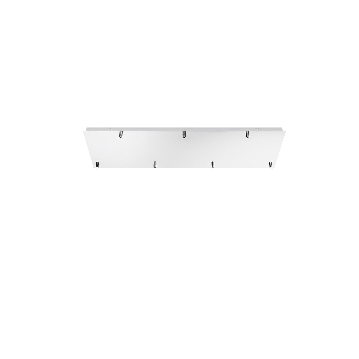 "Rosone rettangolare per sospensione PIREX a sette luci in metallo cromato 87x28 cm."