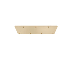 "Rosone rettangolare per sospensione PIREX a sette luci in metallo oro 87x28 cm."