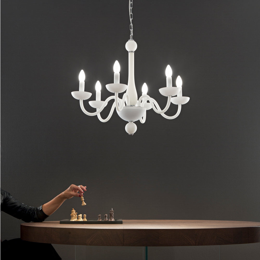 LAMPADARIO ALFIERE BIANCO/CROMO 6XE14 74X178CM