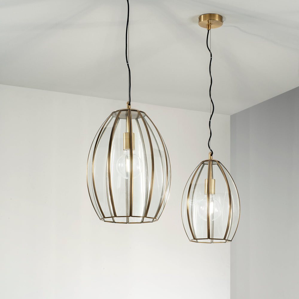 SOSPENSIONE CHESTER RASPARENTE/OTTONE 1XE27 30X30X137CM