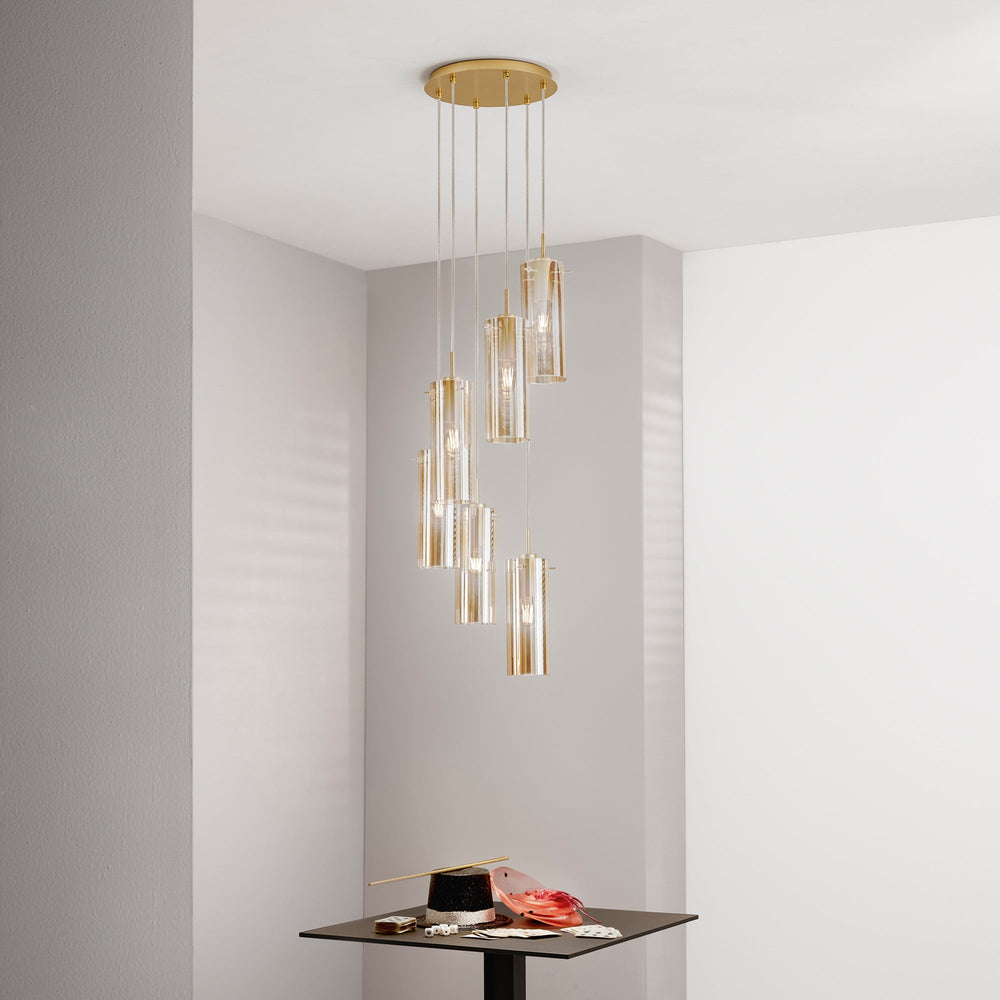 SOSPENSIONE MAGIC ORO/AMBRA 6XE27 35X35X150CM