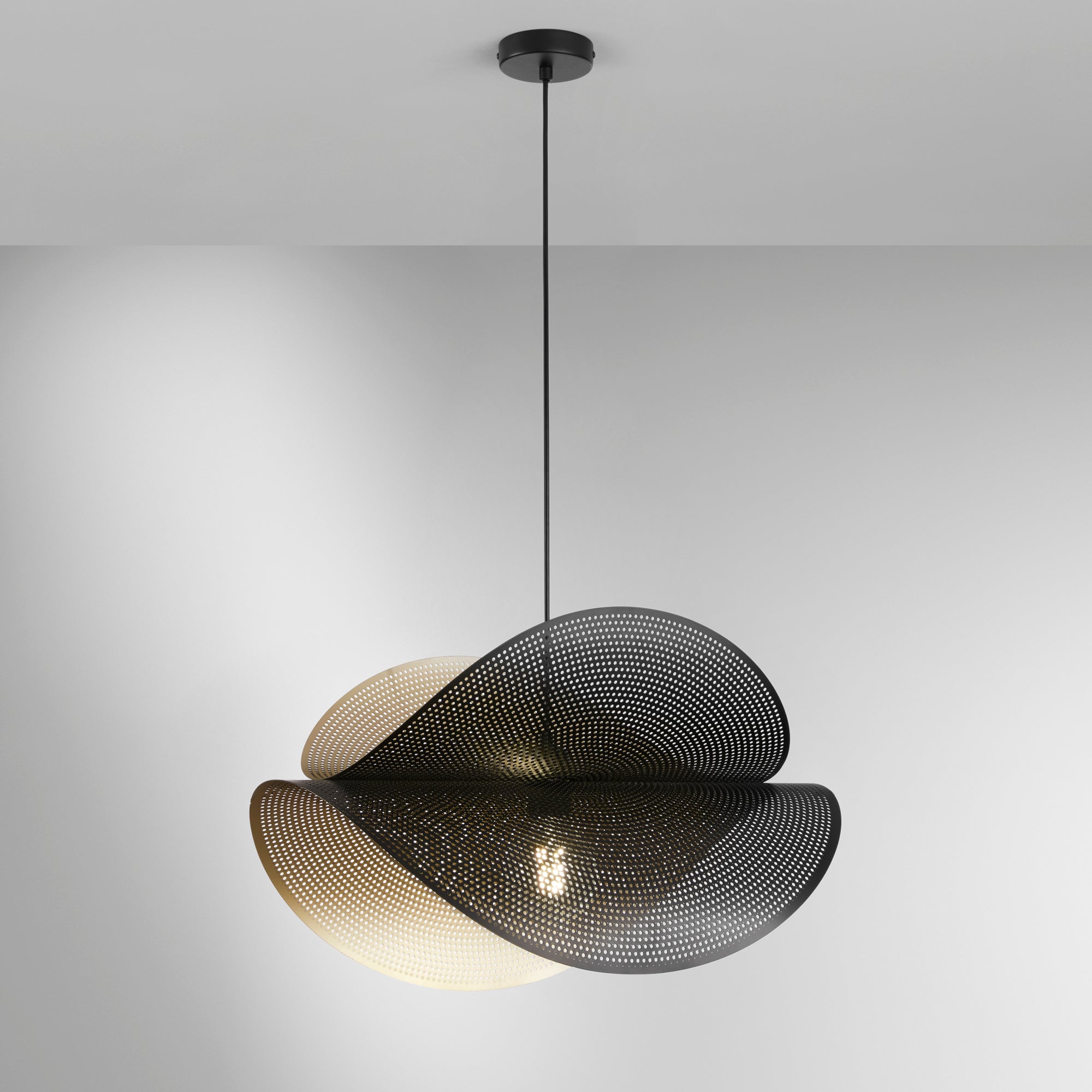 SOSPENSIONE RHEI-DOT NERA/ORO DOPPIO DIFFUSORE 1XE27 60X33X150CM