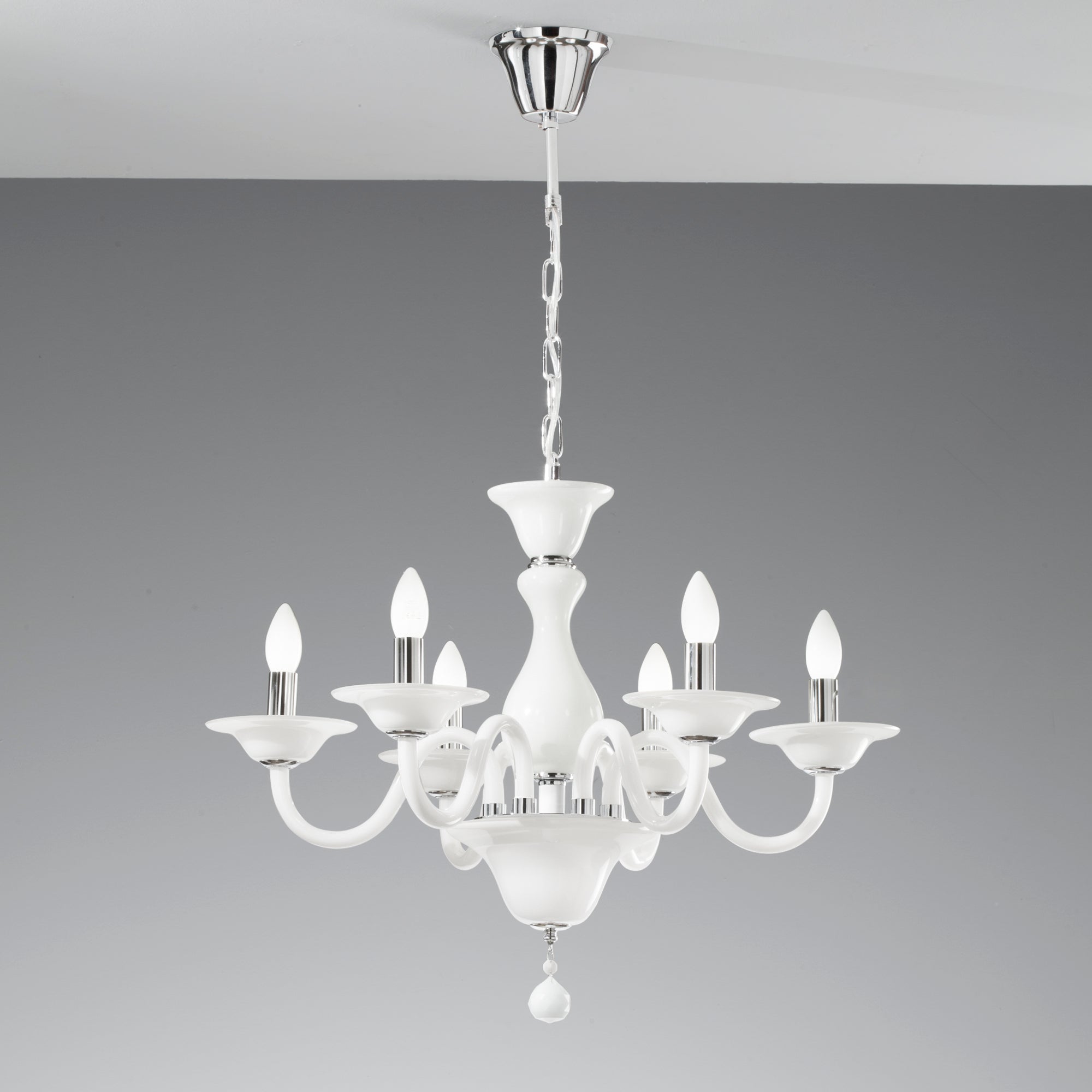 LAMPADARIO SOFFIO BIANCO/CROMO 6XE14 66X120CM