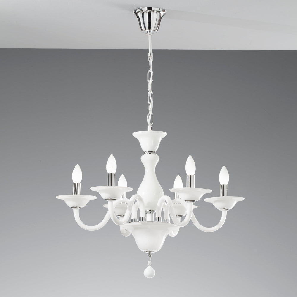 LAMPADARIO SOFFIO BIANCO/CROMO 6XE14 66X120CM