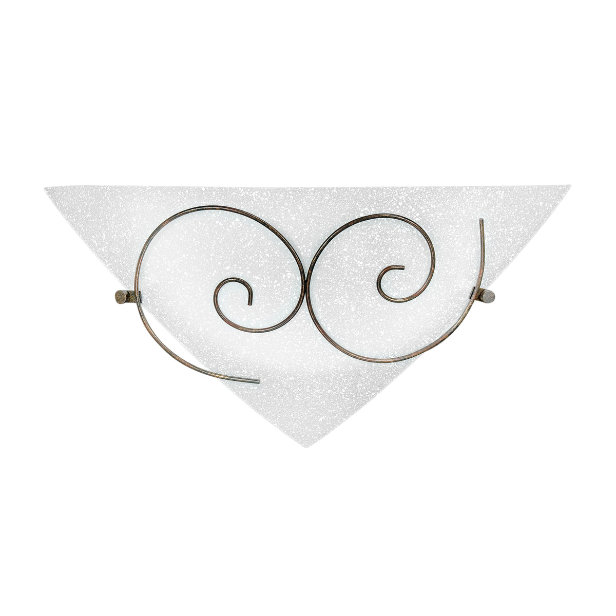 "Applique RICCIOLO in vetro bianco con decoro in metallo ruggine 40x19 cm"