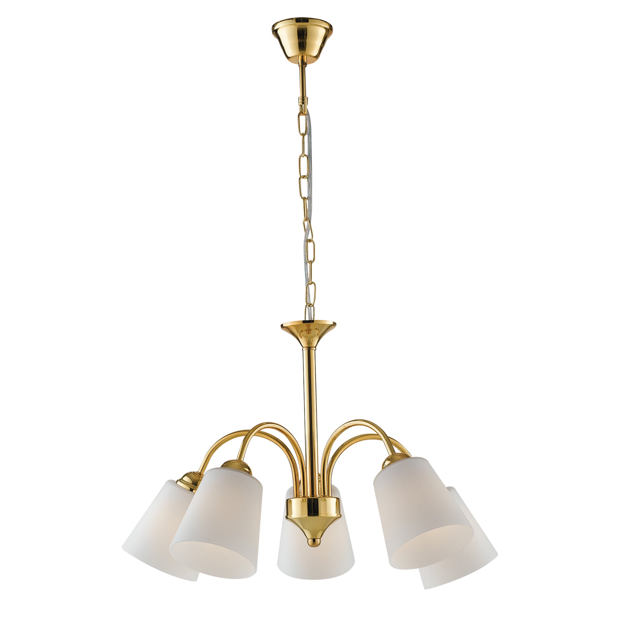 "Lampadario 1162 in metallo oro con cinque diffusori in vetro"