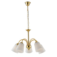 "Lampadario 1162 in metallo oro con cinque diffusori in vetro"