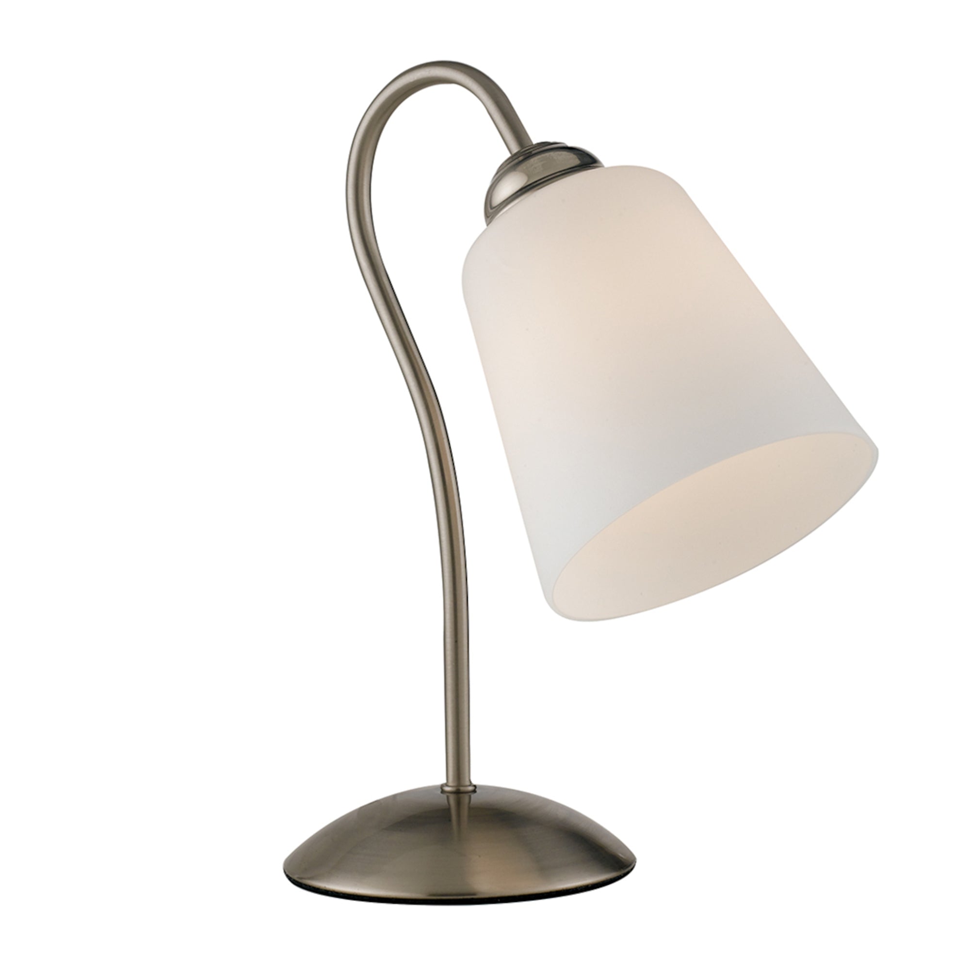 "Lampada da tavolo 1162 in metallo nichel con diffusore in vetro"