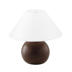 "Lampada da tavolo ROVERE in ceramica effetto legno scuro e paralume in tessuto"