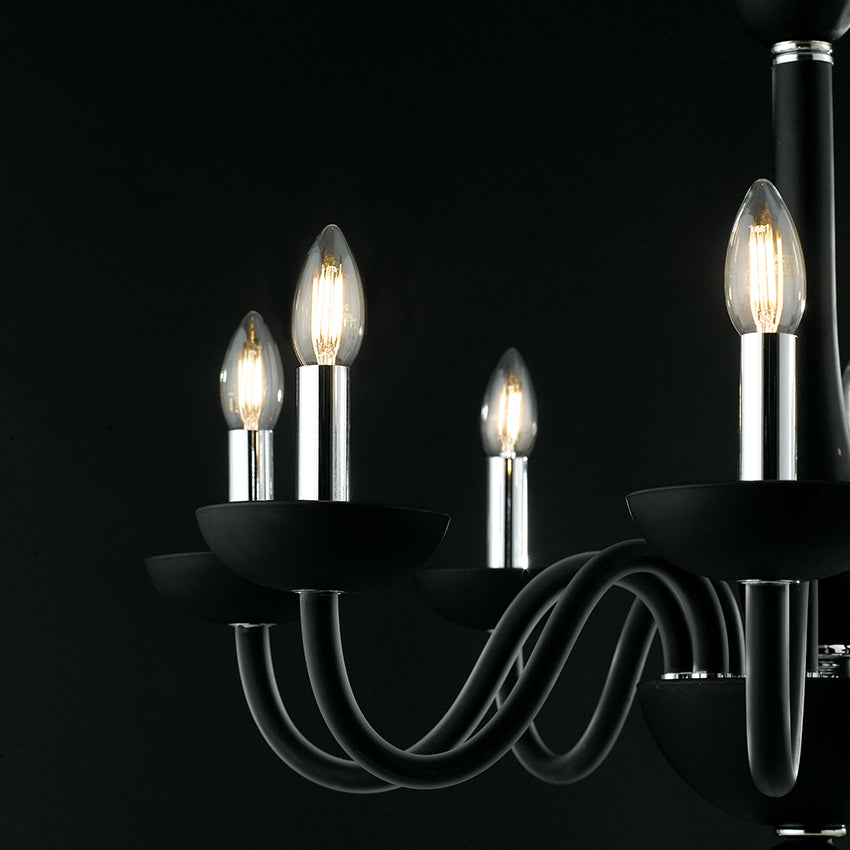 LAMPADARIO ALFIERE NERO/CROMO 6XE14 74X178CM