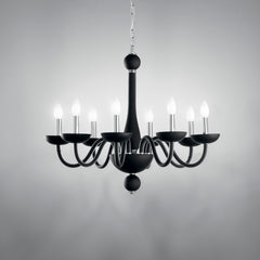 LAMPADARIO ALFIERE NERO/CROMO 8XE14 74X178CM