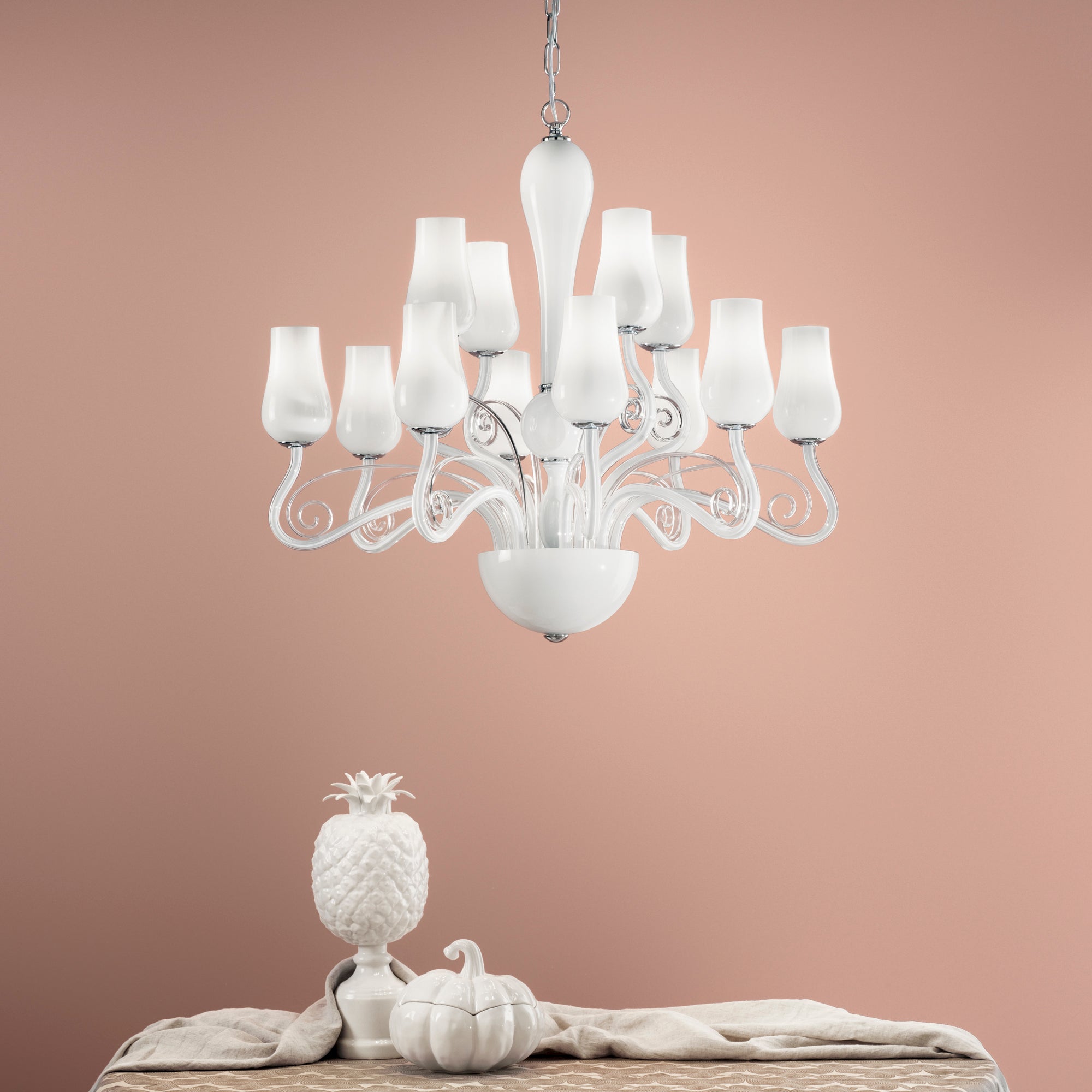 LAMPADARIO ANGEL BIANCO/CROMO 12XE14 80X140CM