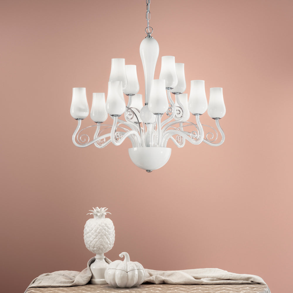 LAMPADARIO ANGEL BIANCO/CROMO 12XE14 80X140CM
