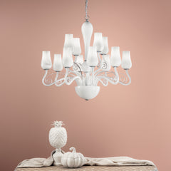 LAMPADARIO ANGEL BIANCO/CROMO 12XE14 80X140CM