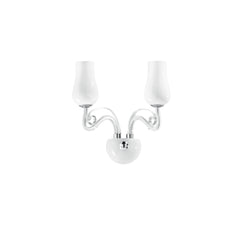 "Applique ANGEL in vetro bianco a due luci con dettagli cromati e trasparenti"