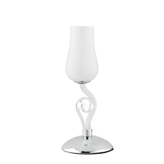 "Lampada da tavolo ANGEL in vetro bianco con dettagli cromati e trasparenti 34cm, 15 cm.Ø."