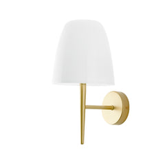 "Applique ARES con struttura in metallo oro e diffusore in vetro bianco"