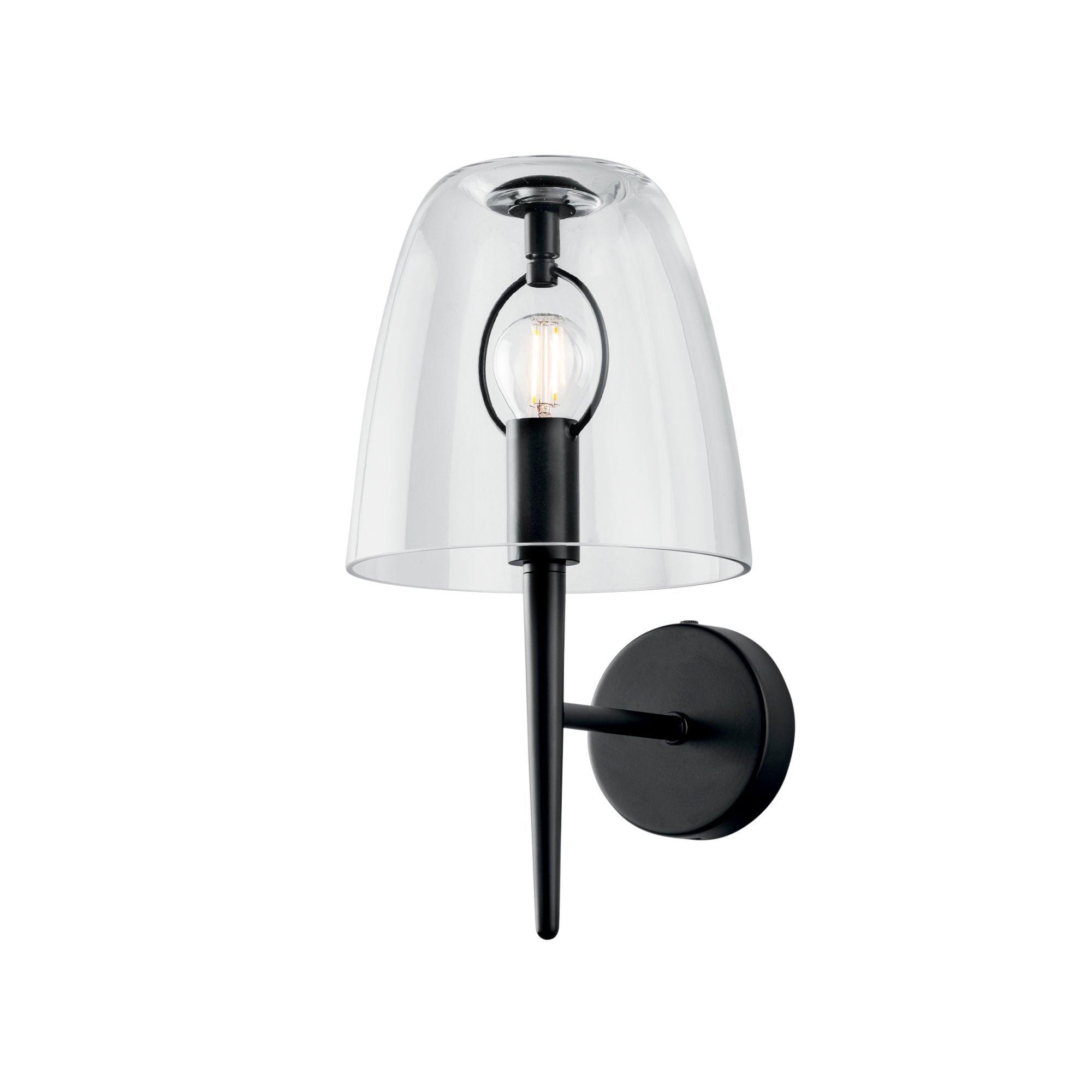 "Applique ARES in metallo nero e diffusore in vetro trasaprente"