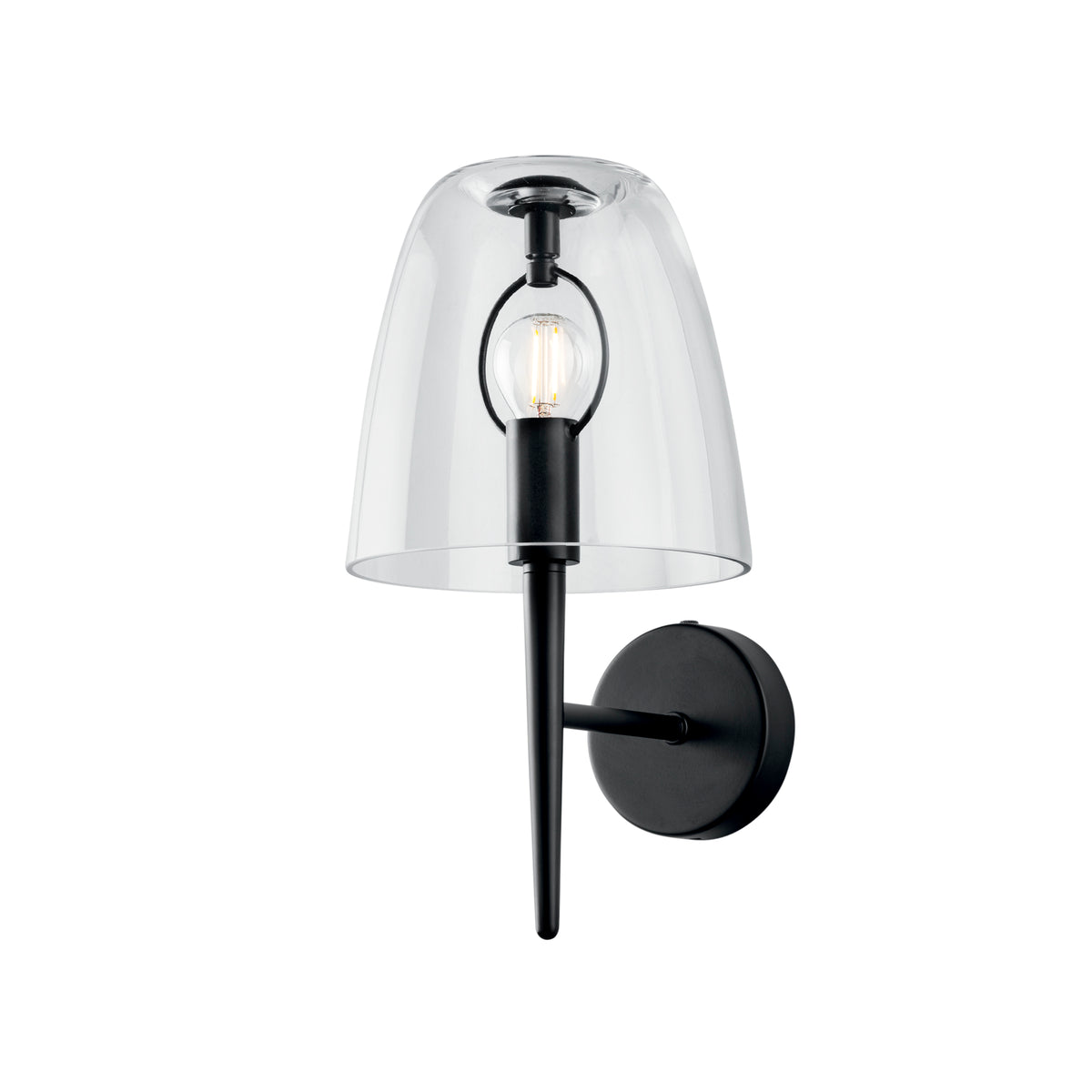 "Applique ARES in metallo nero e diffusore in vetro trasaprente"