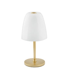 "Lampada da tavolo ARES in metallo oro e diffusore in vetro bianco 36cm, 15cm Ø."