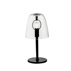 "Lampada da tavolo ARES in metallo nero e diffusore vetro trasparente 36cm, 15cm Ø."
