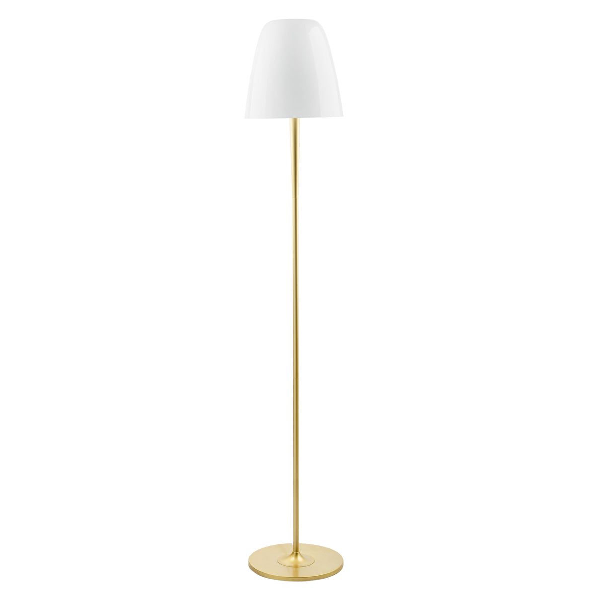 "Piantana ARES con struttura in metallo oro e diffusore vetro bianco 159,5cm. 28cm Ø."