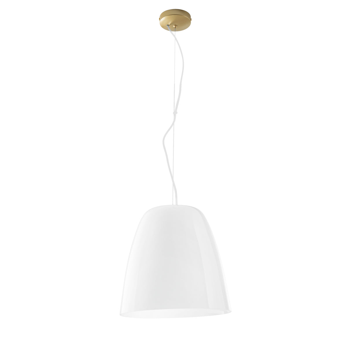 "Sospensione ARES in metallo oro con diffusore in vetro bianco 35"