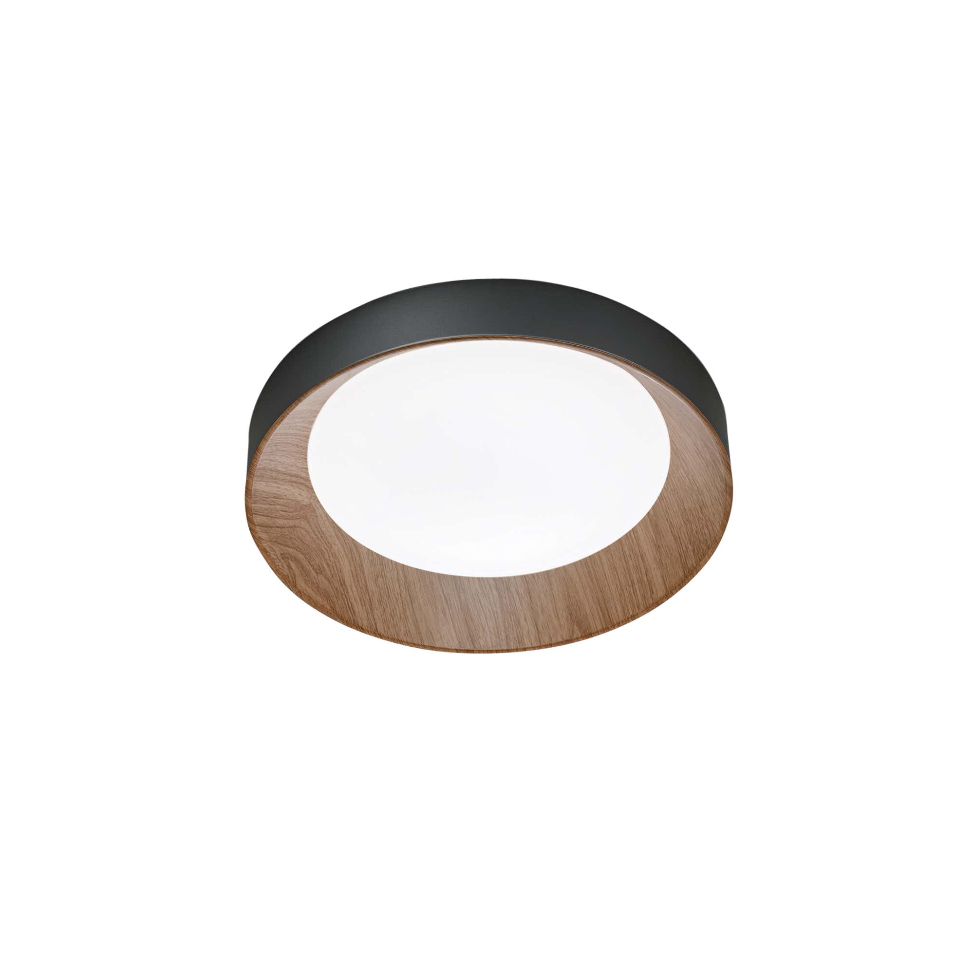 "Plafoniera LED ARKA in metallo nero e legno - CCT - 40 cm. Ø"