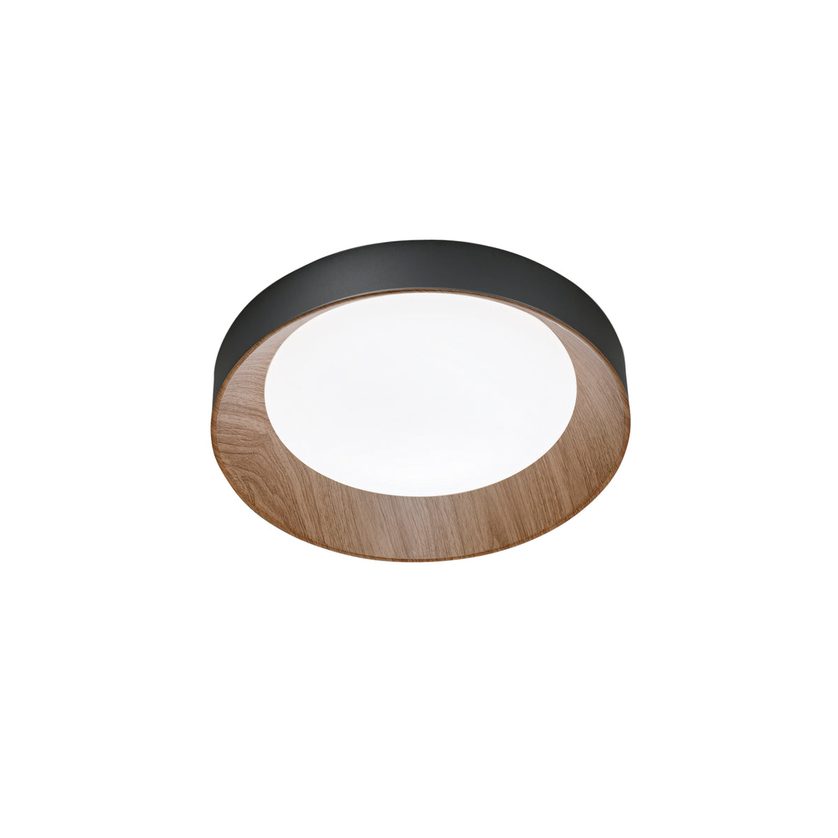 "Plafoniera LED ARKA in metallo nero e legno - CCT - 40 cm. Ø"