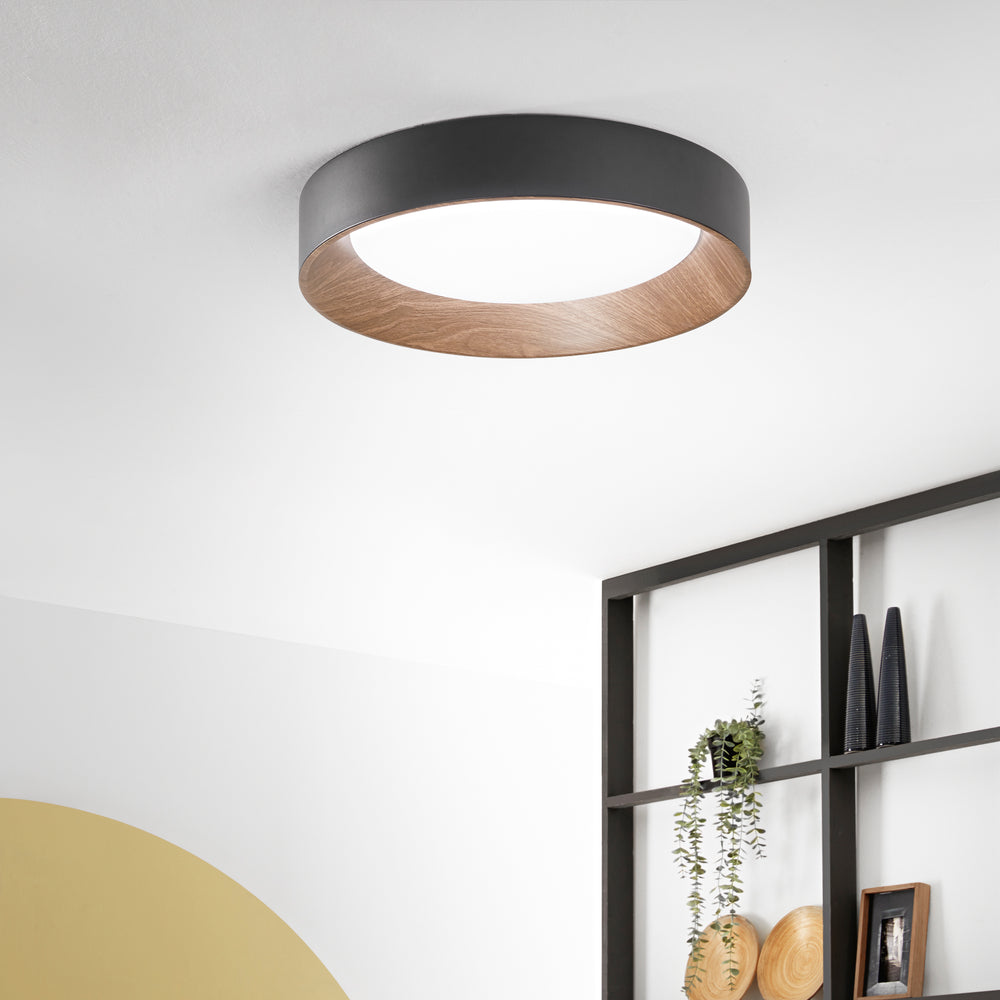 PLAFONIERA LED ARKA NERA/LEGNO 36W 5000LM CCT 3000-4000-6500K 50X50X8,5CM