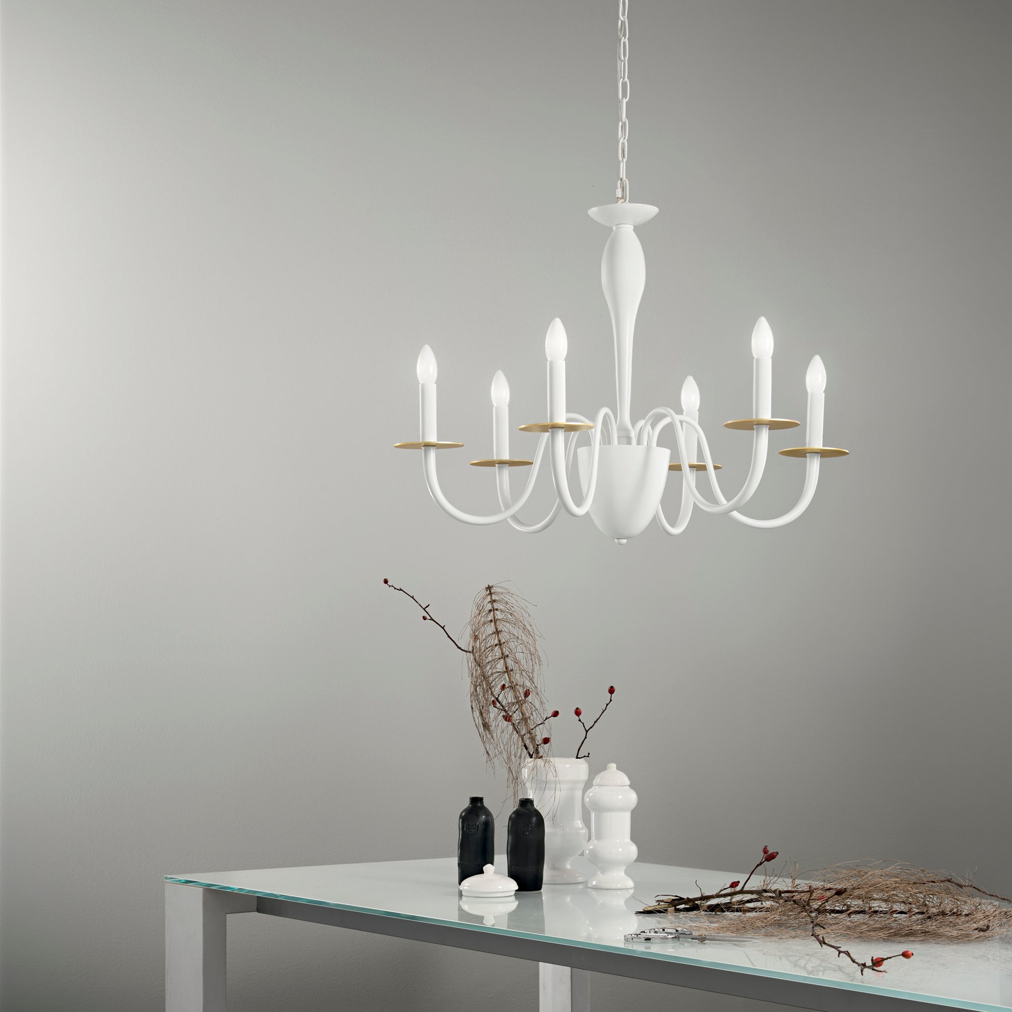 LAMPADARIO ARMSTRONG BIANCO/ORO 6XE14 78X150CM