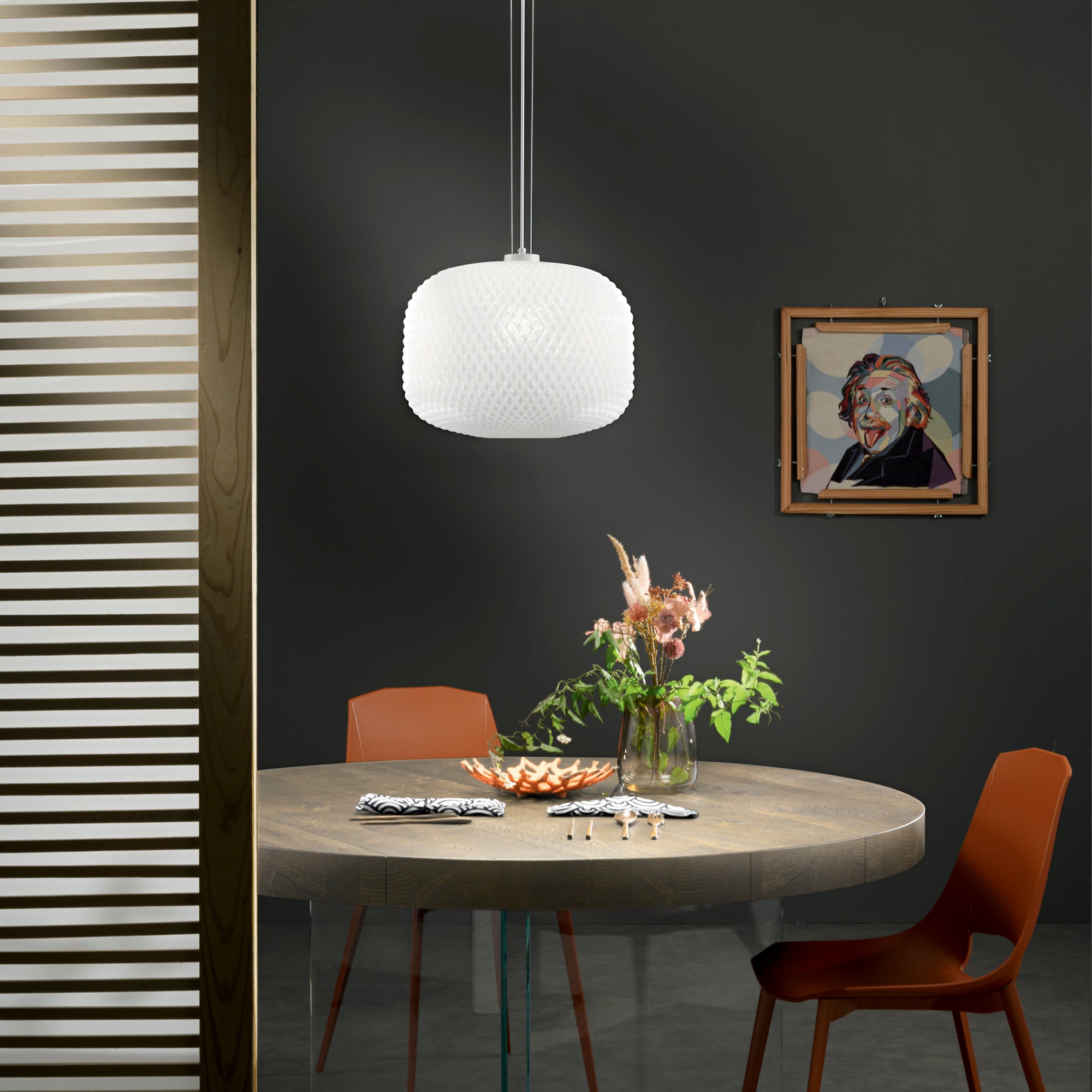 SOSPENSIONE ASHFORD SFERICA BIANCA 1XE27 40X150CM