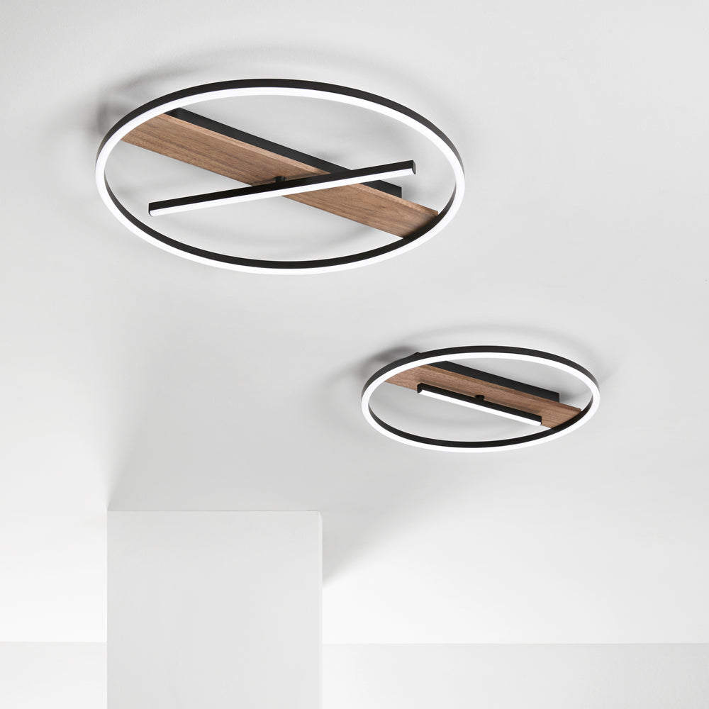 PLAFONIERA LED AZIMUTH NERA/LEGNO 26W 3290LM CCT 40,5X5CM