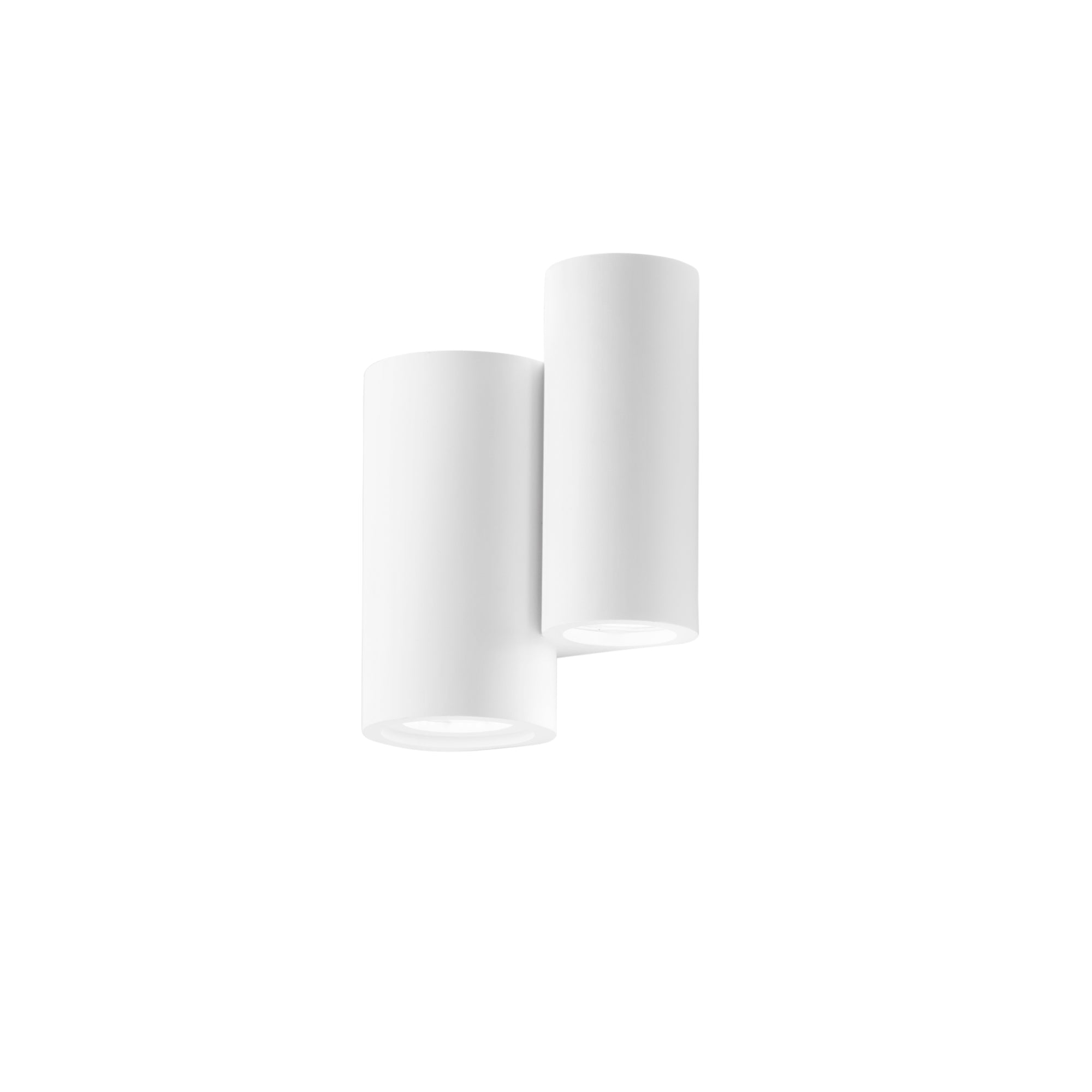"Applique BANJIE doppia in gesso bianco verniciabile con luce biemissione."