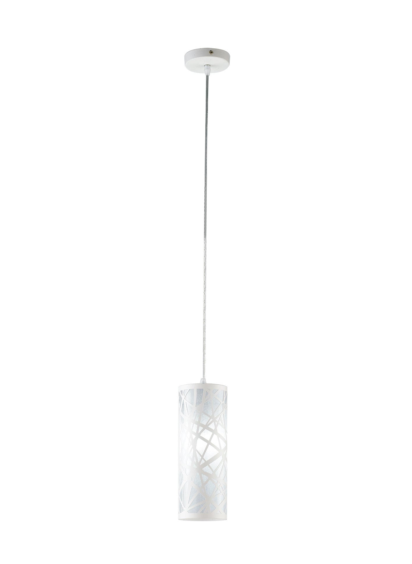 "Sospensione BATIK in acciaio bianco con decori a taglio laser 10 cm."