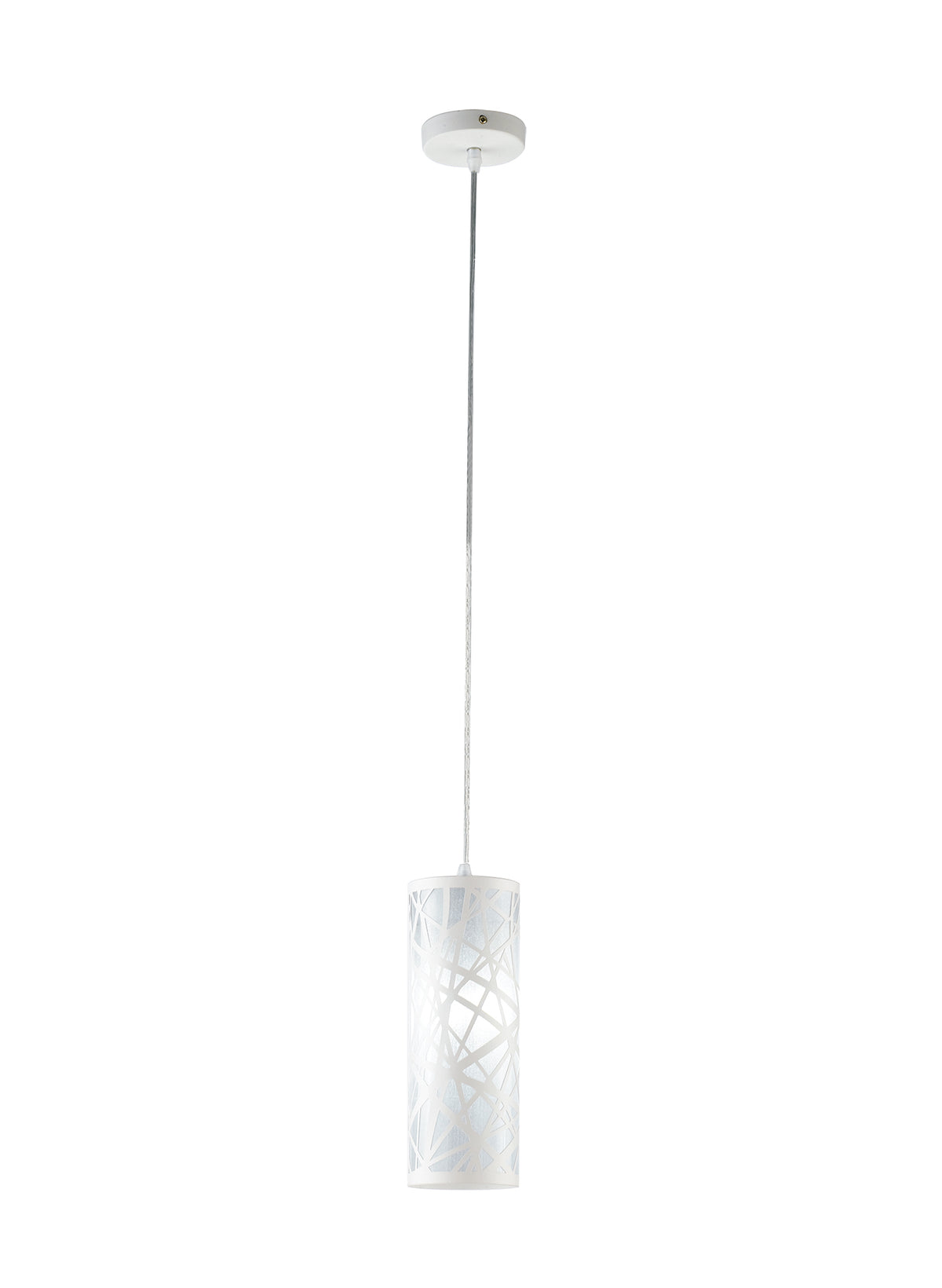 "Sospensione BATIK in acciaio bianco con decori a taglio laser 10 cm."