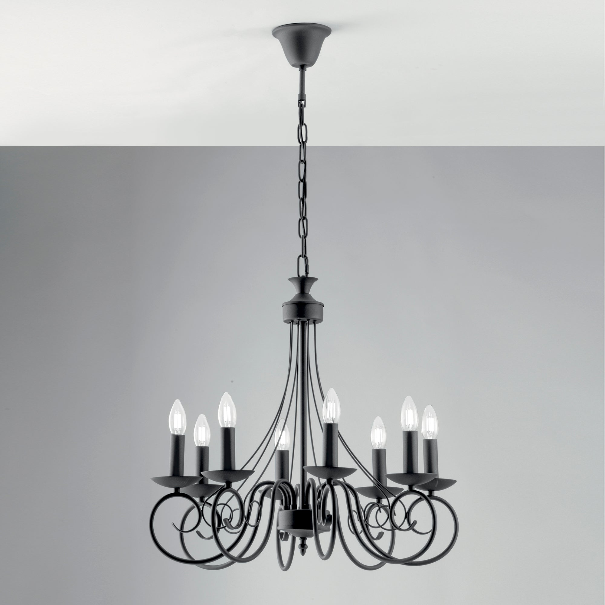 LAMPADARIO BEATRICE ANTRACITE 8XE14 63X120CM